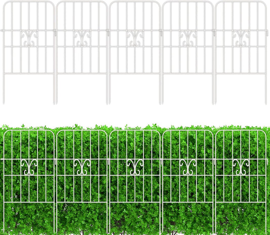 ShopLaLa Garden Fence Animal Barrier (20 Panels) 12in(L) x 24in(H) Rustproof Decorative Border Metal Wire Fencing Butterfly Edging for Landscape Patio Yard Outdoor Decor No Dig, White Fences for Dogs