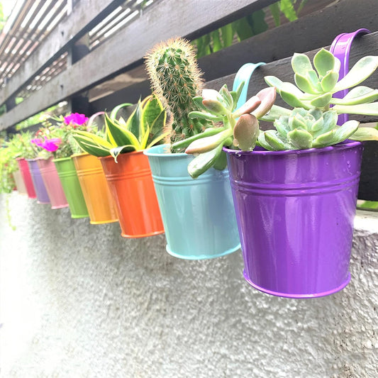 LaLaGreen Hanging Metal Bucket Planters for Railings
