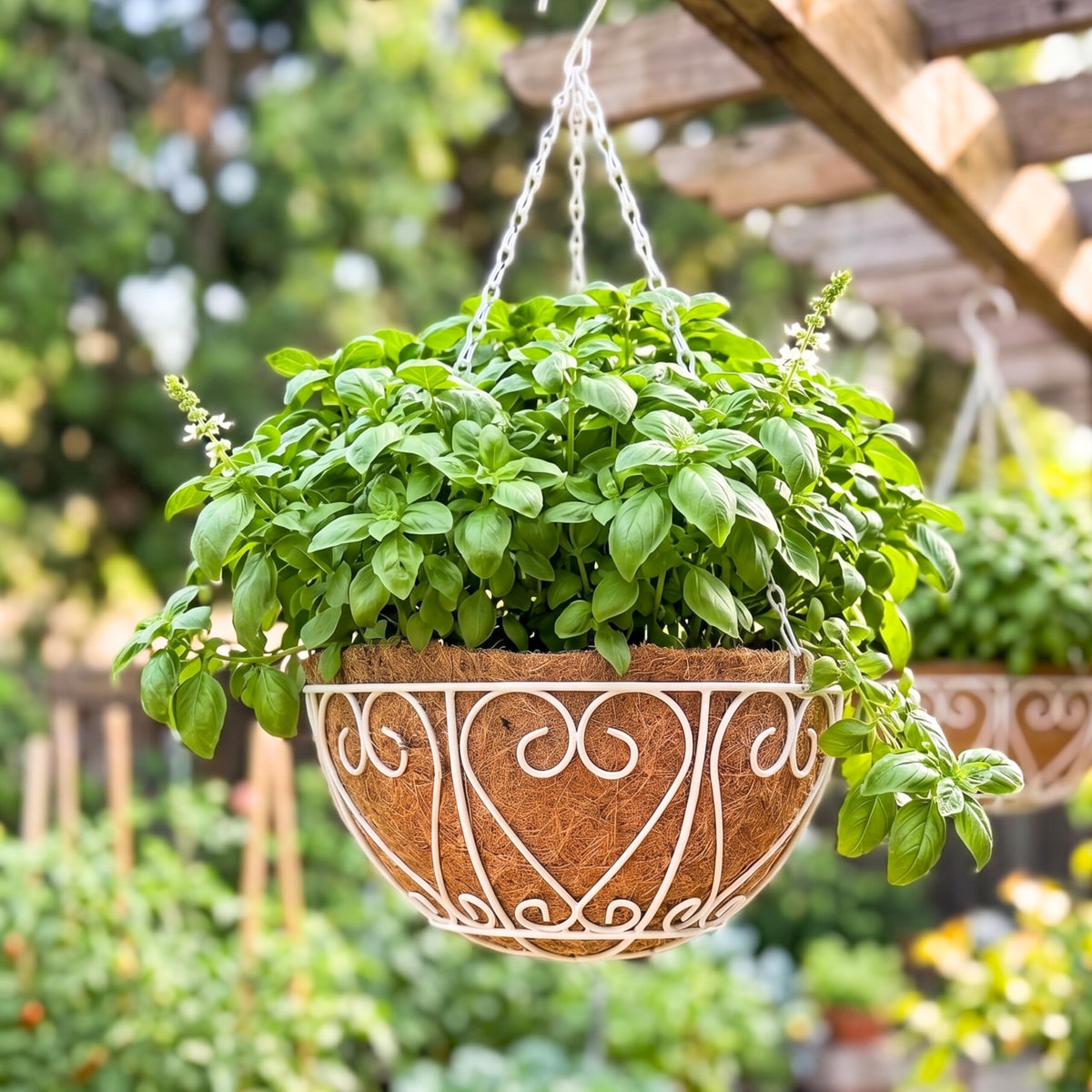 LaLaGreen Coco Hanging Baskets (18 in, 4 Pack) White Wire Metal Flower Pots
