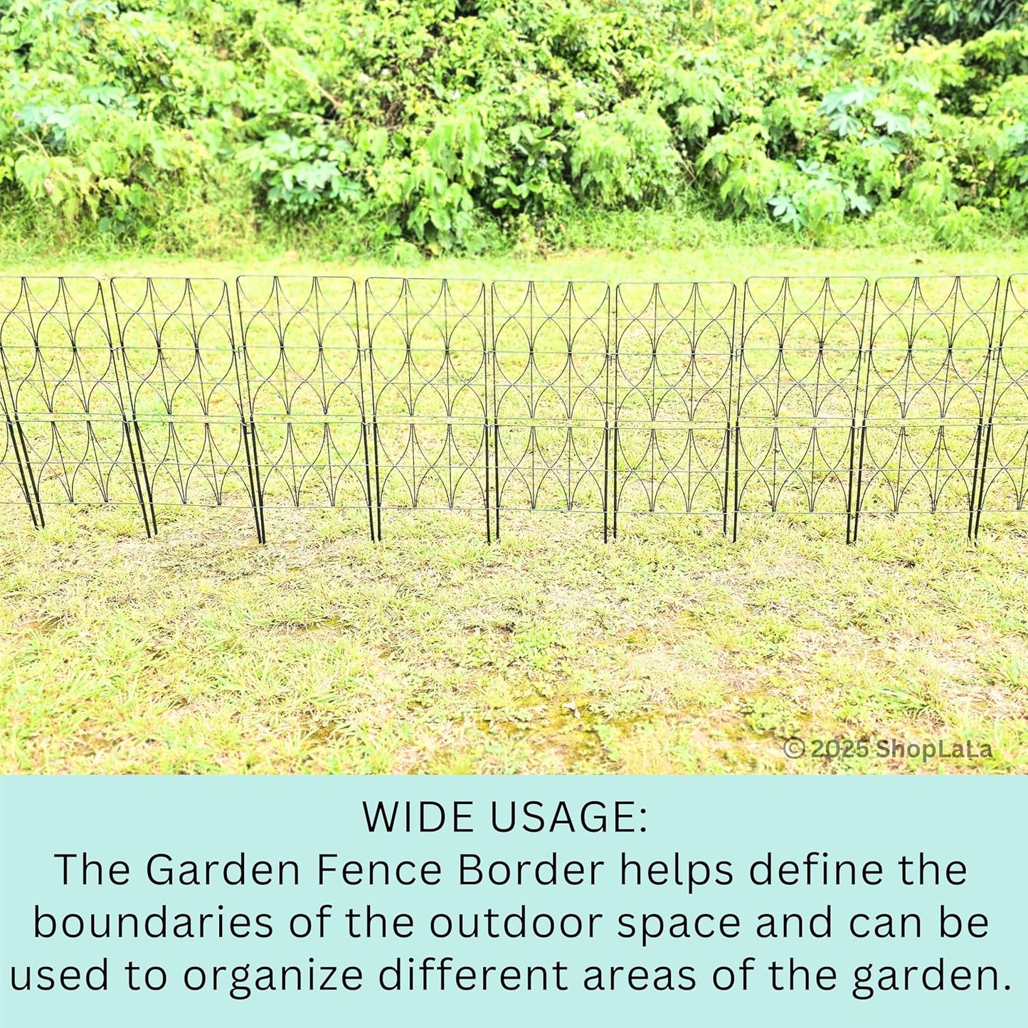 ShopLaLa Decorative Garden Fence (10 Panels) 12.5in(L) x 31in(H) Animal Barrier Fencing Rustproof Black Metal Wire Flower Edging for Landscape, Dog Gates Fences Tall Large No Dig Outdoor Border D-F30D