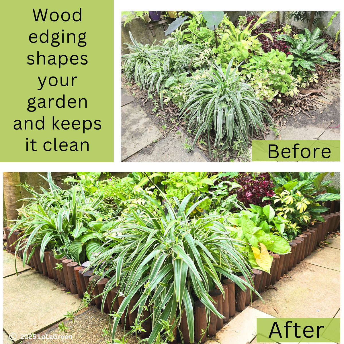 LaLaGreen Flexible Wooden Garden Edging with Metal Stakes