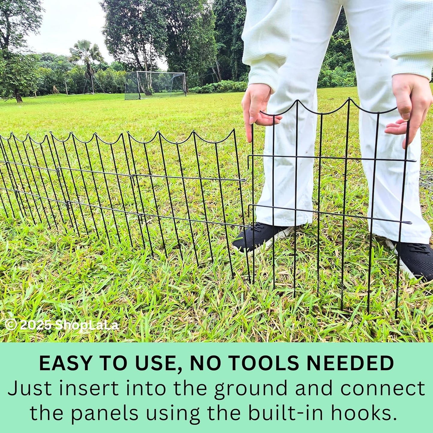 ShopLaLa Decorative Garden Fence (10 Panels) 12in(L) x 16.5in(H) Black Metal Wire Rustproof Animal Barrier Small Fences, Flower Edging for Landscape Patio Outdoor Decor, Yard Pet Gate No Dig D-H16.5