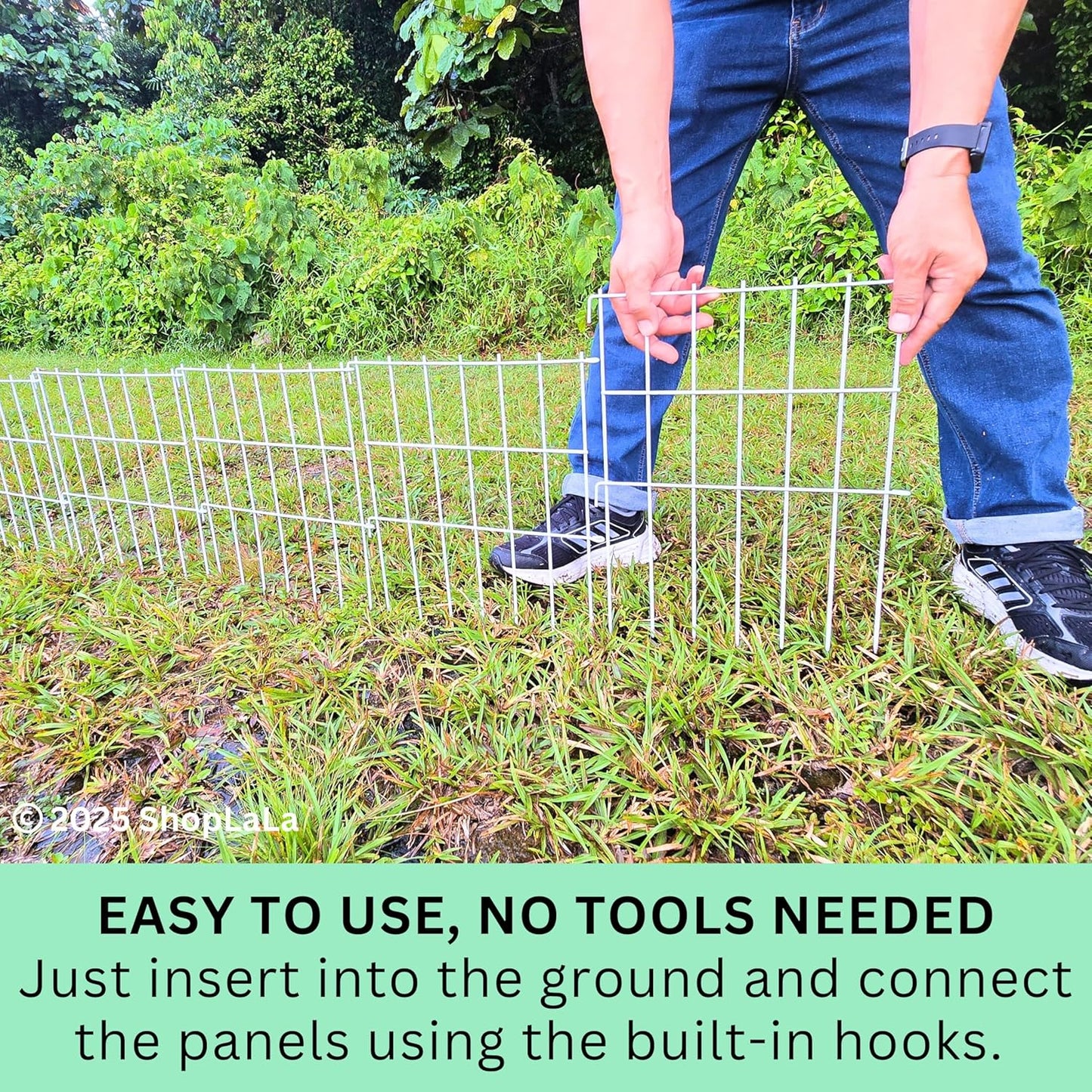 ShopLaLa Garden Fence (10 Panels) 12in(L) x 16.5in(H) Rustproof Metal Wire Animal Barrier Fence Flower Edging for Landscape Patio Outdoor Decor, Small Dog Fences for the Back Yard No Dig White D-L16.5