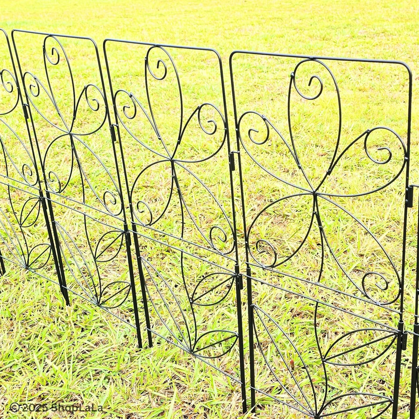 ShopLaLa Decorative Garden Fence (10 Panels) 12.5in(L) x 31in(H) Animal Barrier Fencing Rustproof Black Metal Wire Flower Edging for Landscape, Small Dog Fences Large No Dig Outdoor Yard Border D-F30C