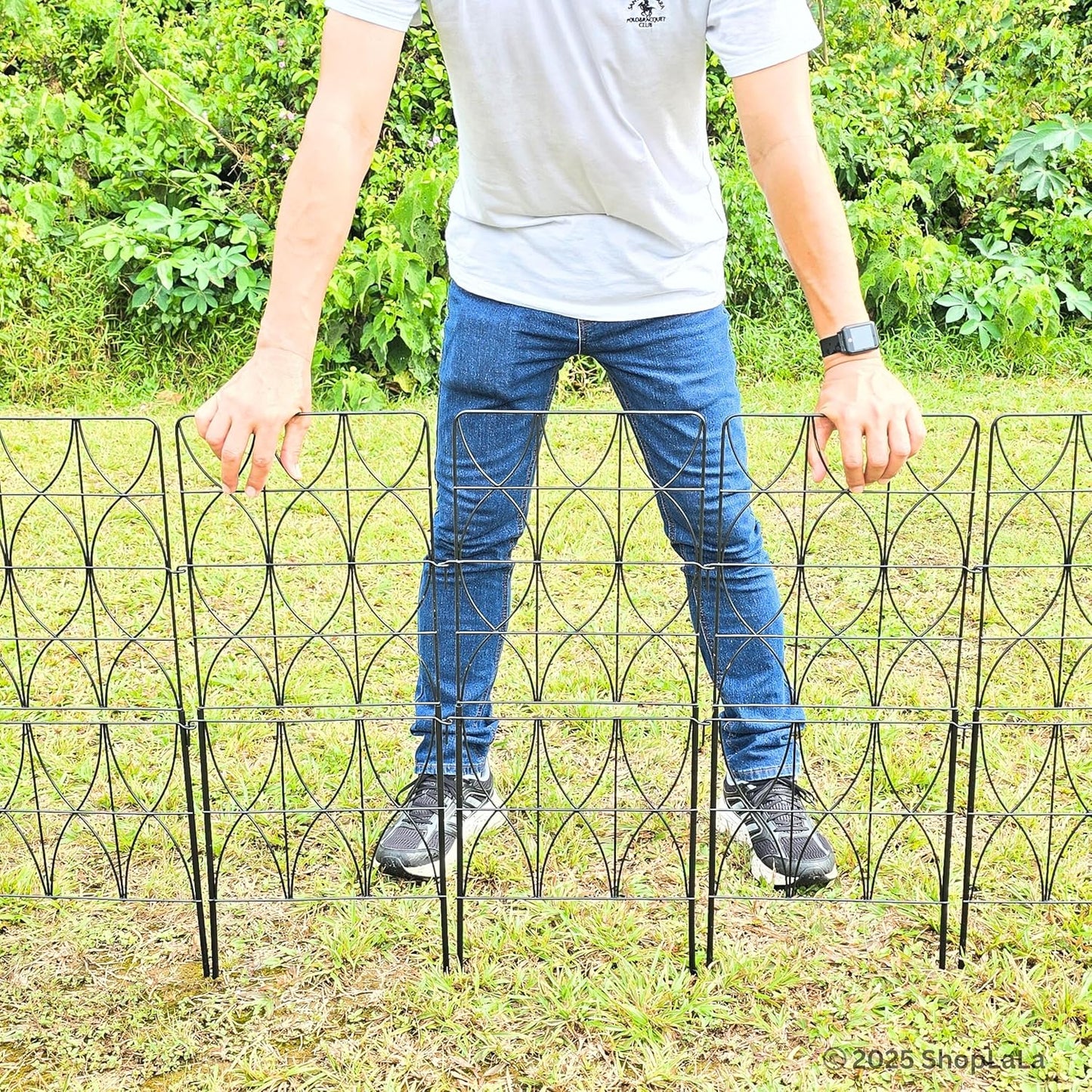 ShopLaLa Decorative Garden Fence (10 Panels) 12.5in(L) x 31in(H) Animal Barrier Fencing Rustproof Black Metal Wire Flower Edging for Landscape, Dog Gates Fences Tall Large No Dig Outdoor Border D-F30D