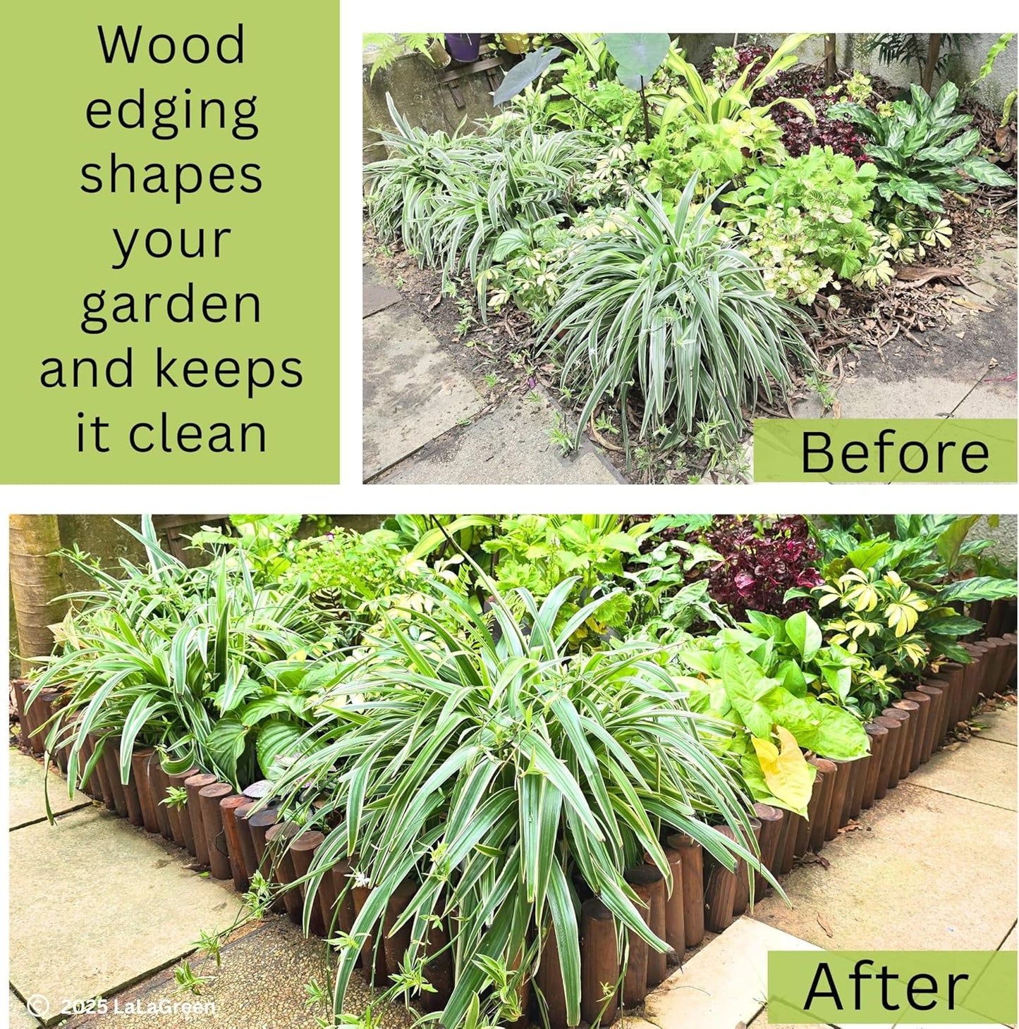 LaLaGreen Garden Edging Border (36"x6", 6 Pack) Small Wood Fence Panel for Yard Lawn Landscape Patio Pathway Trees Decor, Expandable Brown Wooden Stakes Decorative Flower Bed Fencing Outdoor No Dig