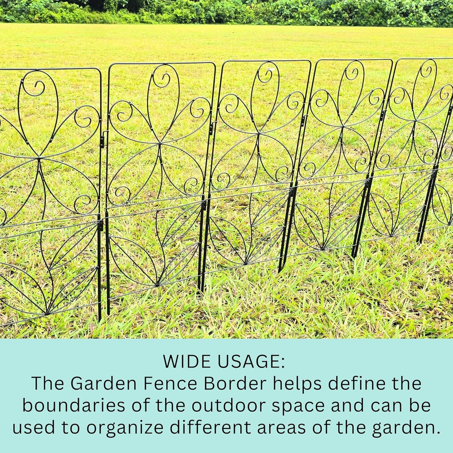 ShopLaLa Decorative Garden Fence (10 Panels) 12.5in(L) x 31in(H) Animal Barrier Fencing Rustproof Black Metal Wire Flower Edging for Landscape, Small Dog Fences Large No Dig Outdoor Yard Border D-F30C