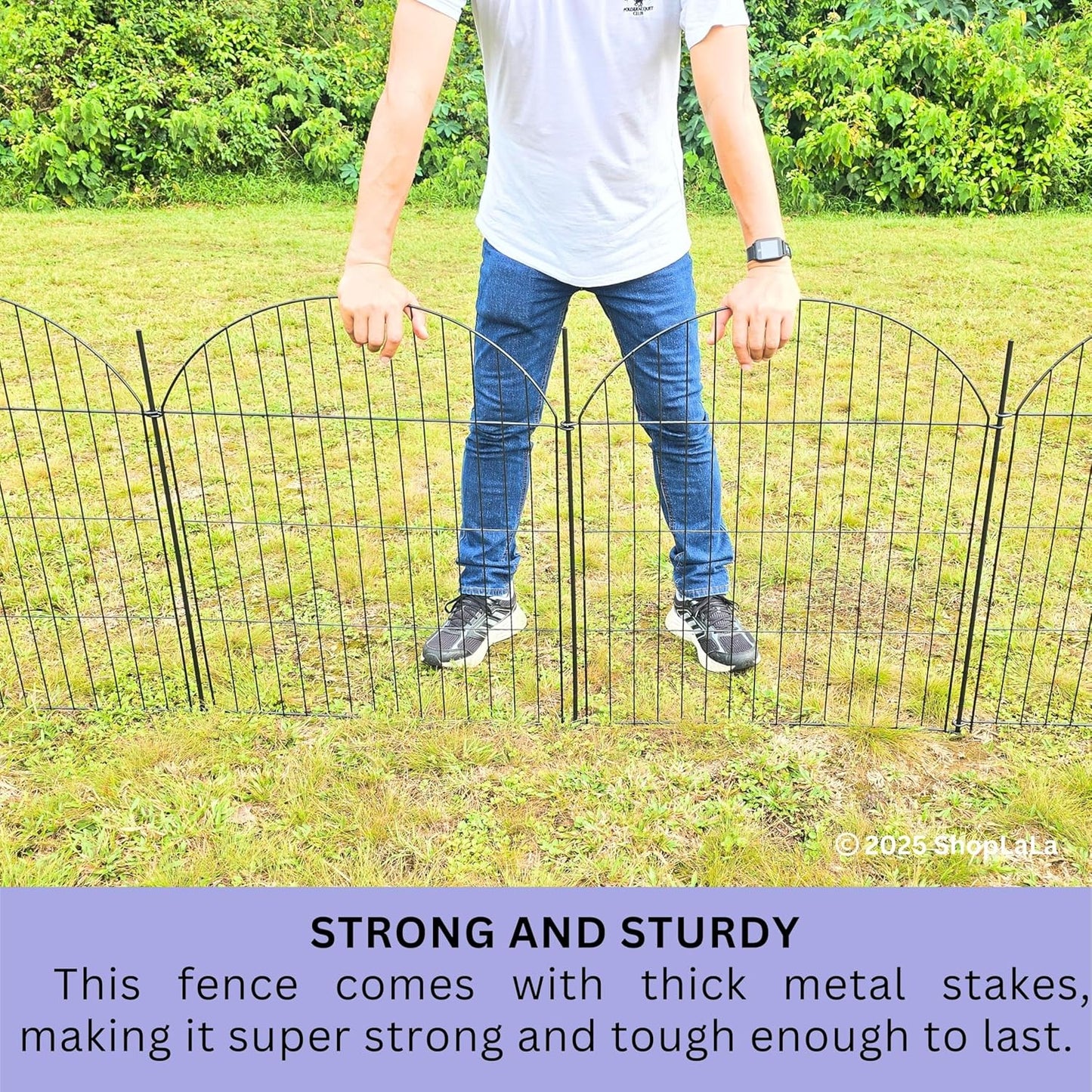 ShopLaLa Decorative Garden Fence (6 Panels) 28in(L) x 32in(H) Rustproof Black Metal No Dig Fences Small Dog Animal Barrier, Flower Edging for Landscape Large Tall Fencing Outdoor Garden Decor D-YA32