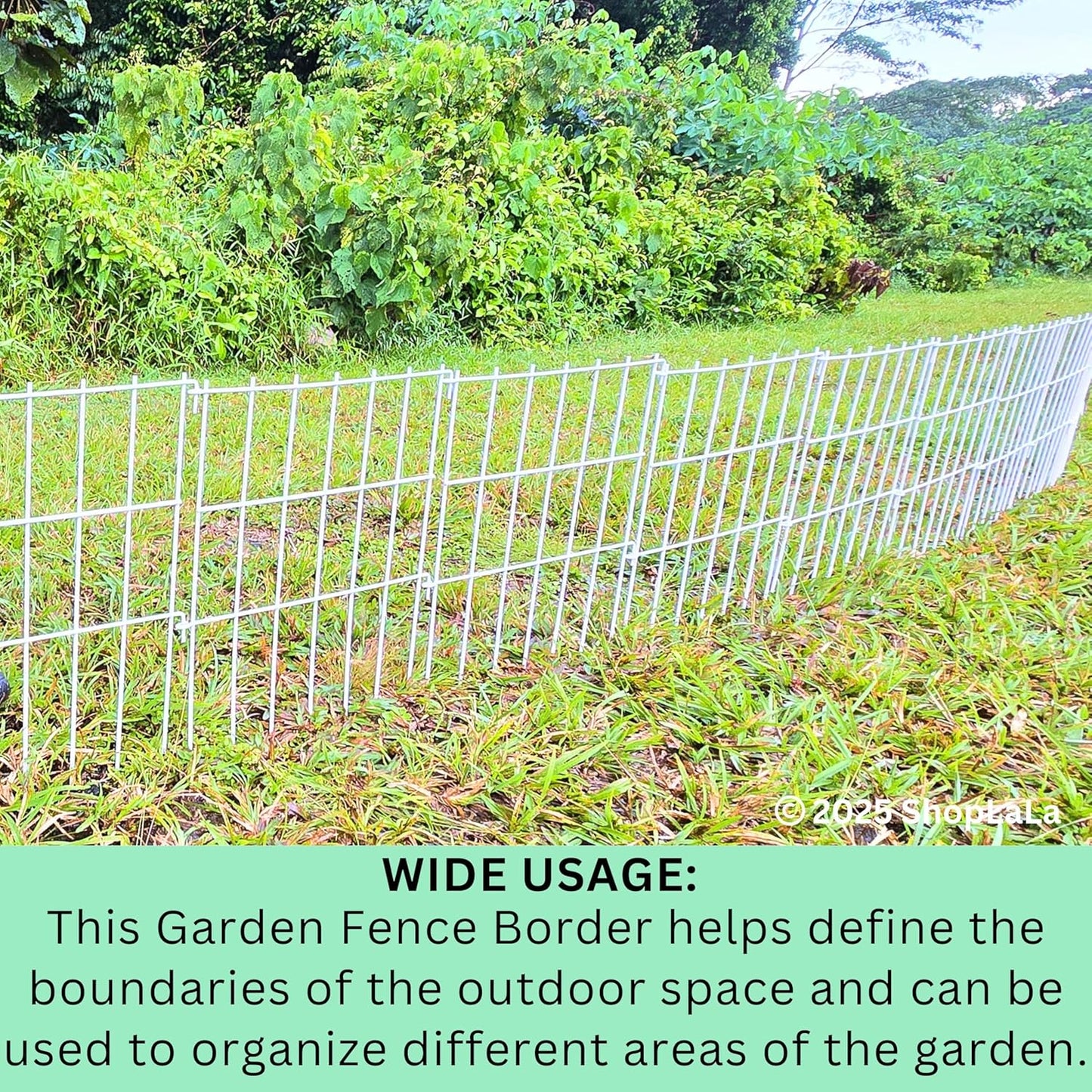 ShopLaLa Garden Fence (10 Panels) 12in(L) x 16.5in(H) Rustproof Metal Wire Animal Barrier Fence Flower Edging for Landscape Patio Outdoor Decor, Small Dog Fences for the Back Yard No Dig White D-L16.5