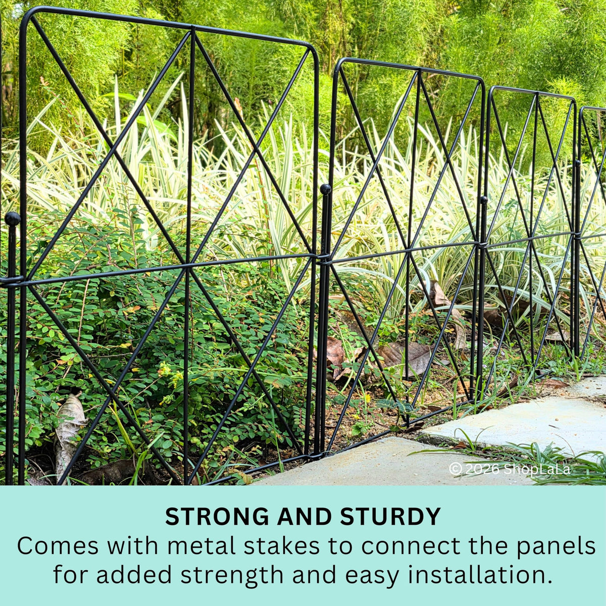 ShopLaLa Decorative Garden Fences (20 Panels) 12.5in(L) x 16.5in(H) Rustproof Animal Barrier for Dogs, Black Metal Wire Diamond Fencing, Flower Bed Edging Fence Border Lawn Yard Patio Outdoor Decor
