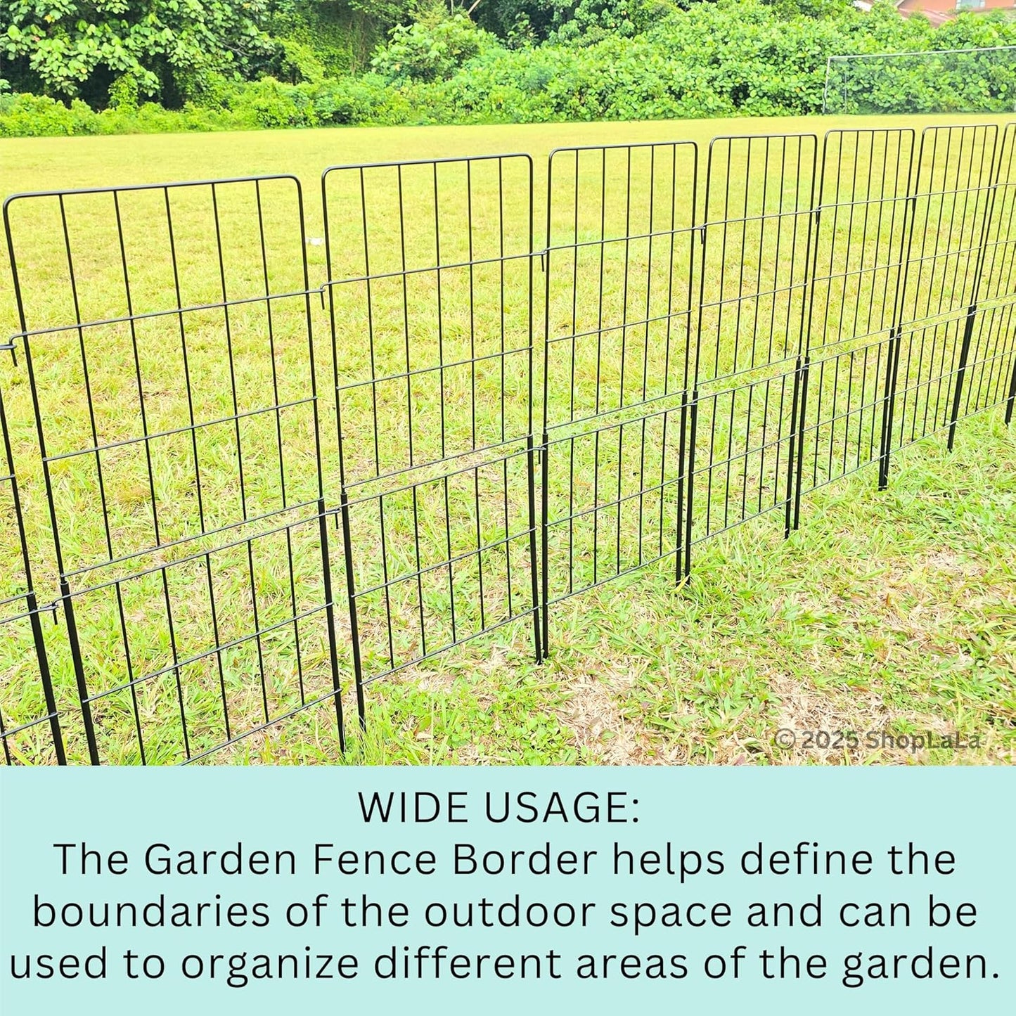 ShopLaLa Decorative Garden Fence Outdoor (10 Panels) 12.5in(L) x 31in(H) Animal Barrier Fencing Rustproof Black Metal Wire Flower Edging for Landscape, Small Dog No Dig Fences Backyard Gate D-F30A