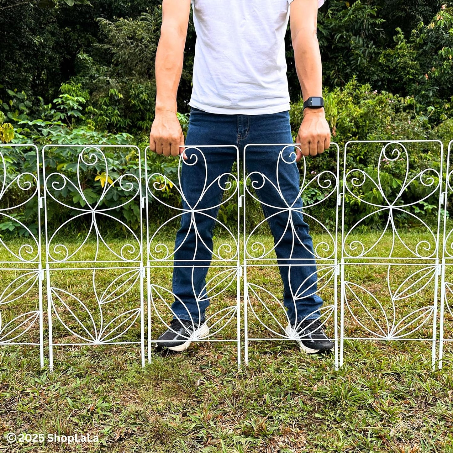 ShopLaLa Decorative Garden Fence (10 Panels) 12.5in(L) x 31in(H) Animal Barrier Fencing Rustproof White Metal Wire Flower Edging for Landscape, Small Dog Yard Gates Fences Tall No Dig Outdoor D-F30C