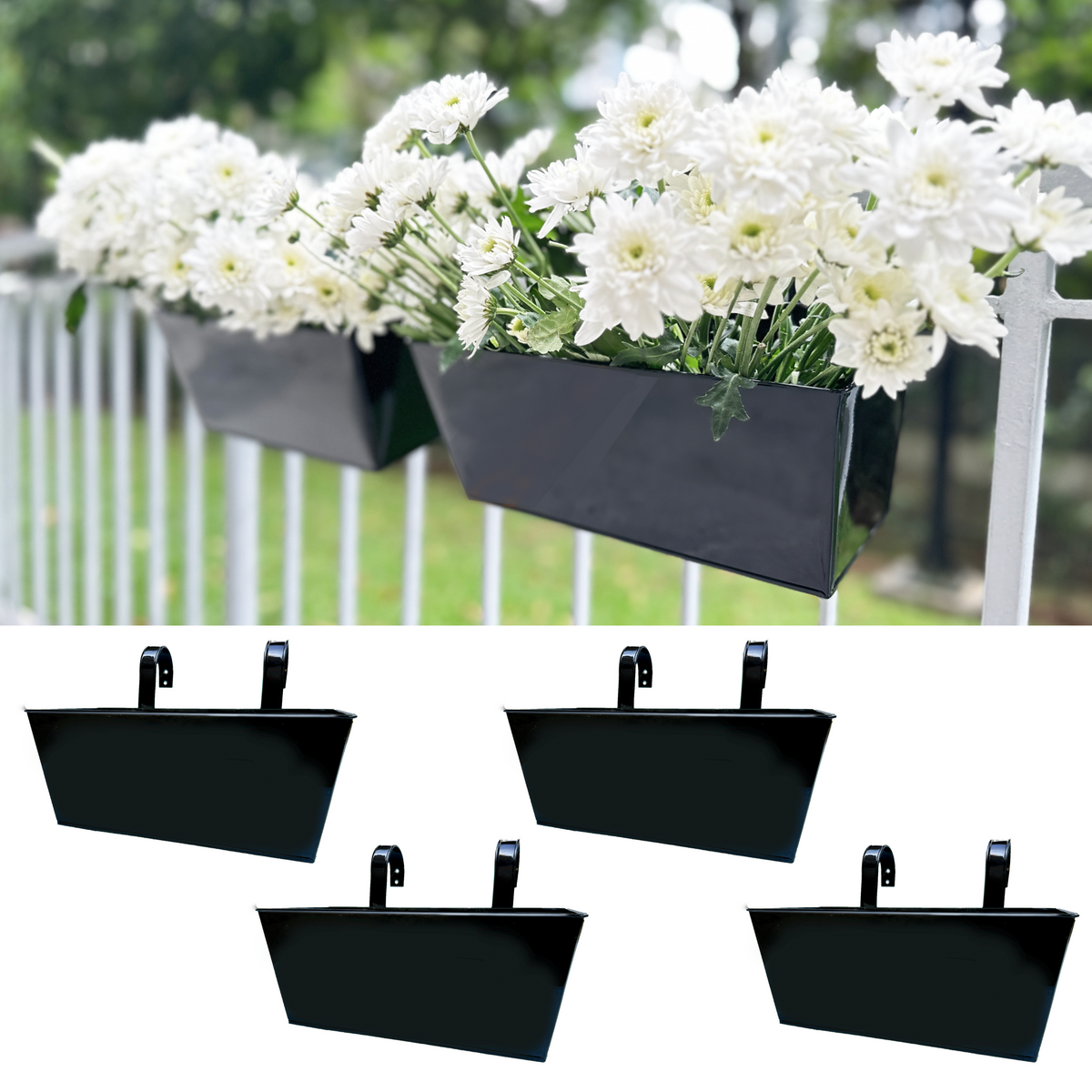 LaLaGreen Rectangular Metal Railing Planter Boxes