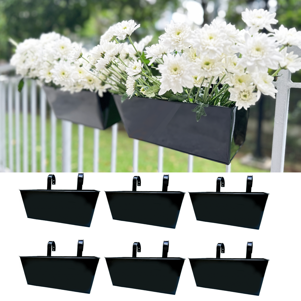 LaLaGreen Rectangular Metal Railing Planter Boxes