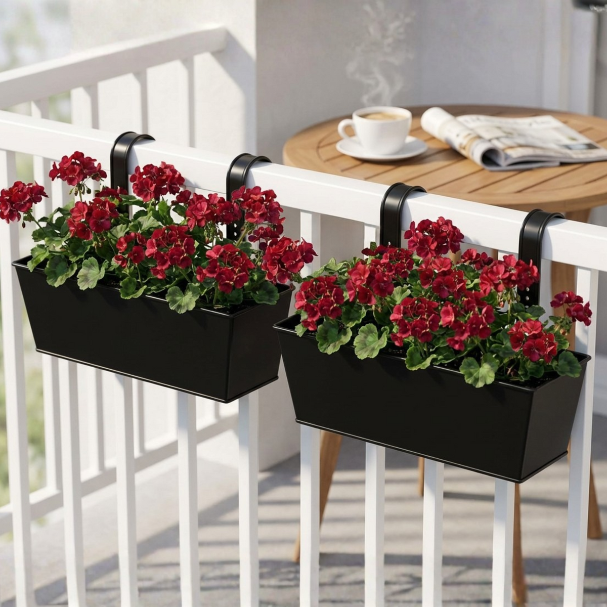 LaLaGreen Rectangular Metal Railing Planter Boxes
